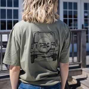 Green Jeep Graphic Tee with How You Brewin logo design – How You