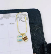 Load image into Gallery viewer, Blue Book And Coffee Charm Book Paperclip, Bookish Bookmark